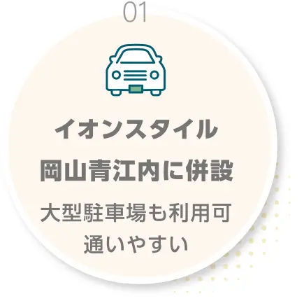 01.イオンスタイル岡山青江内に併設 大型駐車場も利用可通いやすい